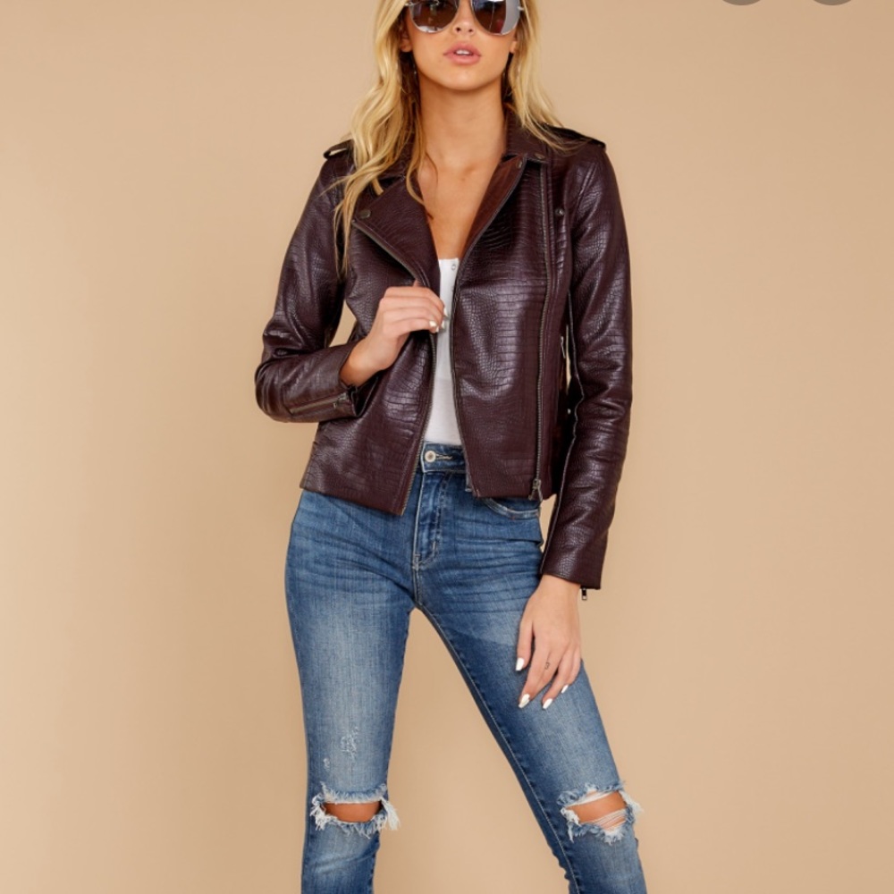 BB Dakota Croc Embossed Leather Moto Jacket